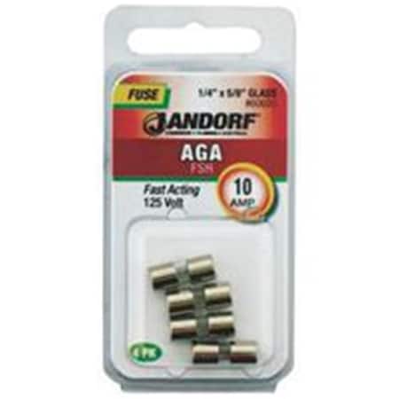 Jandorf Glass Fuse, AGA Series, Fast-Acting, 10A, 125V AC 3397767